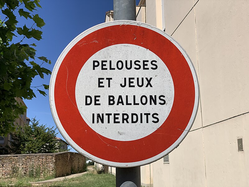 File:Panneau B19 Pelouses Jeux Ballons Interdits Rue Jean Moulin St Laurent Saône 2.jpg
