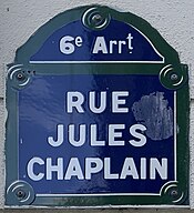 Plaque Rue Jules Chaplain - Paris VI (FR75) - 2021-07-28 - 1.jpg