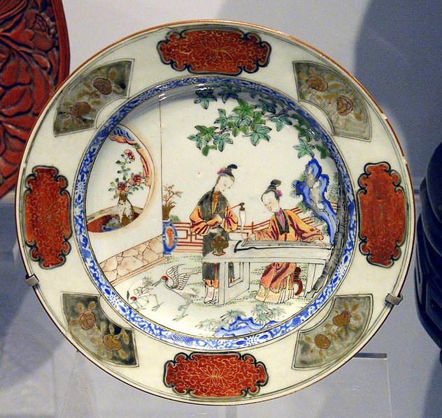 File:Plate. The romance of the western chamber. In a scene from a popular play, the heroine is shown in contemplation, playing her zither. From China, Qing Dynasty, 18th century CE. National Museum of Scotland, Edinburgh.jpg