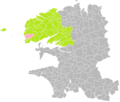 Carte de localisation de la commune de Ploumoguer au sein de l'arrondissement de Brest.
