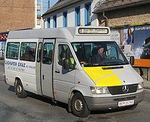 A model 308 D adapted for use as a postbus in Austria (2008) Postbus Sprinter.jpg