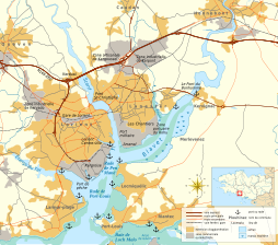 The bridge within the Lorient's regional transport network. Rade de Lorient road map-fr.svg