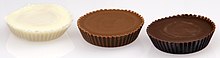 Peanut butter cups made with white, milk, and dark chocolate Reeses-PB-Cups-Trio.jpg