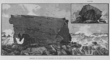 The remains of the Serpent washed up on the rocks at Punto del Buey. Illustrated London News, 1890 Remains of HMS 'Serpent' washed up on the Rocks at Punto del Buey - ILN 1890-1213-0008.jpg