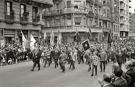 Carlist ex-combatants at official rally, late Francoism