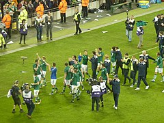 The Ireland players celebrating qualification for UEFA Euro 2012