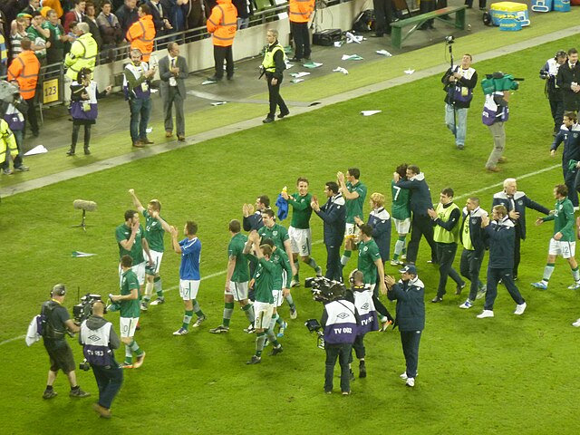 The Ireland players celebrating qualification for UEFA Euro 2012