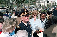 Westmoreland greeted by a crowd following the dedication of the South Carolina Vietnam Veterans Memorial on November 8, 1986.