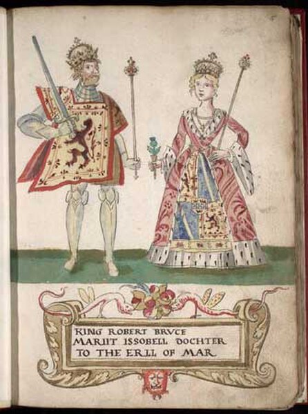 Robert the Bruce and his first wife Isabella of Mar, as depicted in the 1562 Forman Armorial