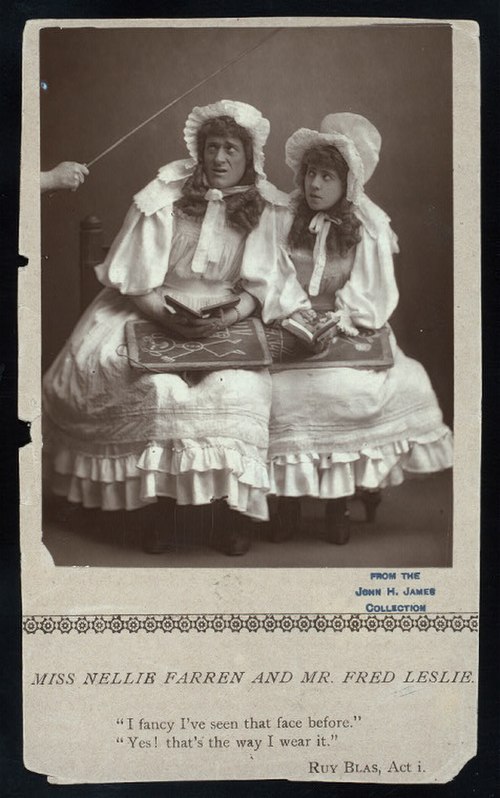 Nellie Farren and Fred Leslie performing the "Slate Duet" in Ruy Blas and the Blasé Roué, Gaiety Theatre