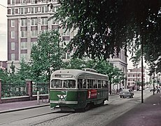 SEPTA PCC 2570 trolley on 5th St., 1970