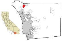 Kalifornian San Diegon piirikunnan rekisteröidyt ja rekisteröimättömät alueet Fallbrook Highlighted.svg
