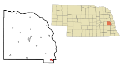 Saunders County Nebraska Incorporated and Unincorporated areas Ashland Highlighted.svg