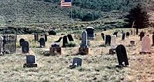 Scofield Cemetery and some of its wooden grave markers Scofield Cemetery.jpg