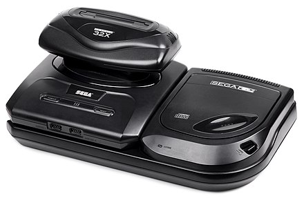 A model 2 Sega CD with a model 2 Genesis and a 32X attached. Each device requires its own power supply.