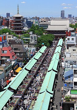 Photo from the sky of Sensō-ji and the buildings of Asakusa around it