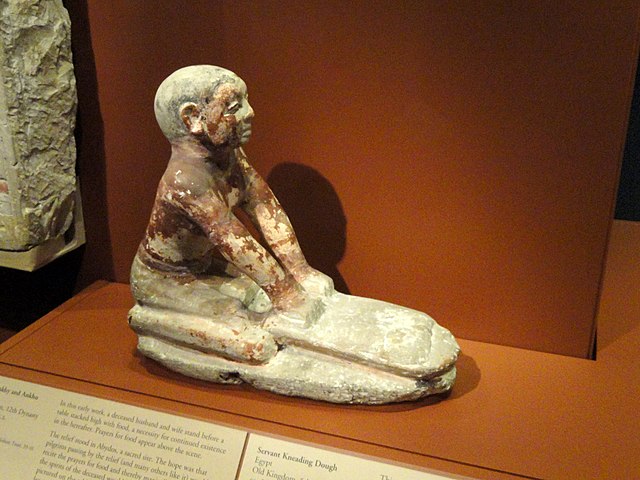 A statue of a servant kneading dough, from Egypt, Old Kingdom, 5th Dynasty, c. 2494–2345 BCE