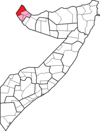 Ligging van het Zeila district in de regio Awdal in Somaliland, Somalië