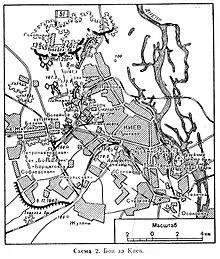 Soviet map of Kiev (1943). Note the Zhytomyr road on left. Sovetska mapa boju o Kyjev.jpg