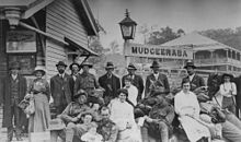 People posing at the railway station in Mudgeeraba, ca. 1917