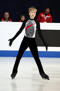 Gogolev performs his Sherlock Holmes free skate at the 2019 Junior Worlds Stephen Gogolev at the Junior World Championships 2019.jpg