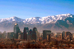 The snowcapped Andes above Santiago's financial district