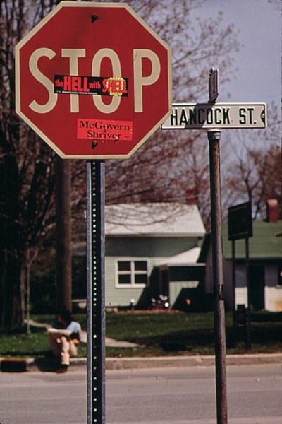 File:Sticker on Stop-sign Reads, "The Hell With Shell"-in Pentwater, Michigan - NARA - 547042 (cropped).jpg