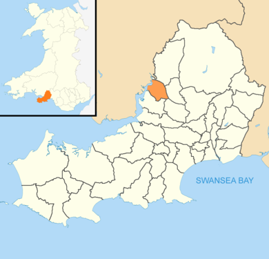 Location of the Grovesend and Waungron community in the county of Swansea Swansea Wales communities - Grovesend and Waungron locator.png