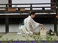 Woman wearing a silk kimono