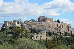 View of the Acropolis of Athens from the Philopappos Hill The Acropolis of Athens viewed from the Hill of the Muses (14220794964).jpg