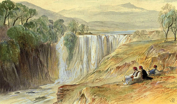 The falls of the Thyamis by Edward Lear, 1851. Pencil and watercolour on paper, 16.50 × 26.00 cm.