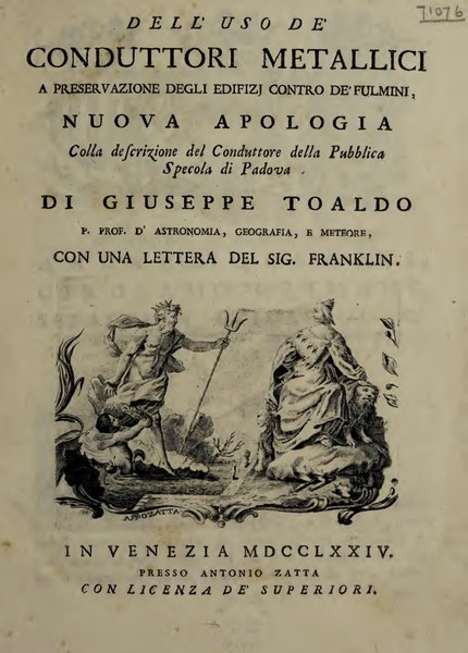 File:Toaldo - Dell’uso de’ conduttori metallici a preservazione degli edifizi contro de’ fulmini, 1774.djvu