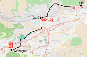 Suuntaa-antava kuva Cluj-Napocan raitiotieosuudesta