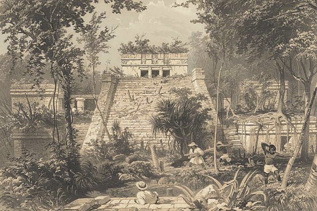 Main temple at Tulum, litograph in 1844 by Frederick Catherwood.