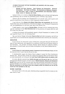 May 1929 Campaign Flyer for William Lunn MP for Rothwell, showing election issues.