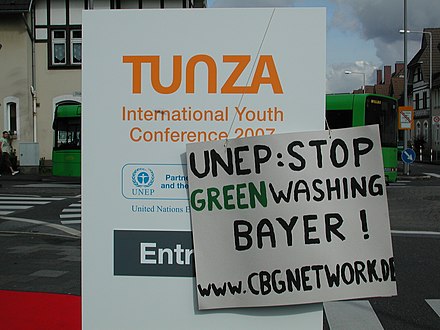 Demonstration at Leverkusen (Germany) against the cooperation of BAYER and UNEP