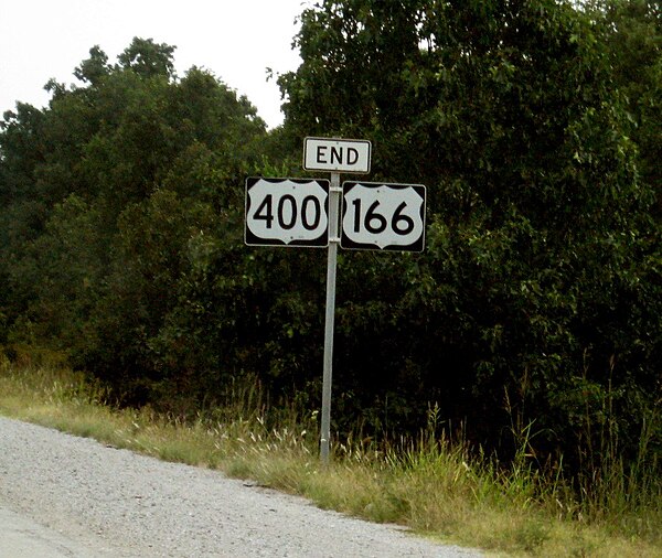 US 166's eastern terminus approaching I-44 in Newton County, Missouri