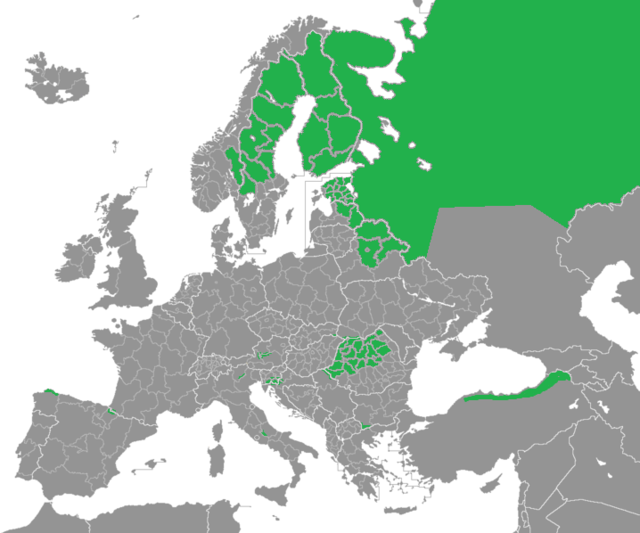 Distribución do oso pardo europeo.