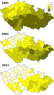 The decline of Christianity recorded throughout the censuses of 1991, 2001 and 2011. Verici - scitani.png