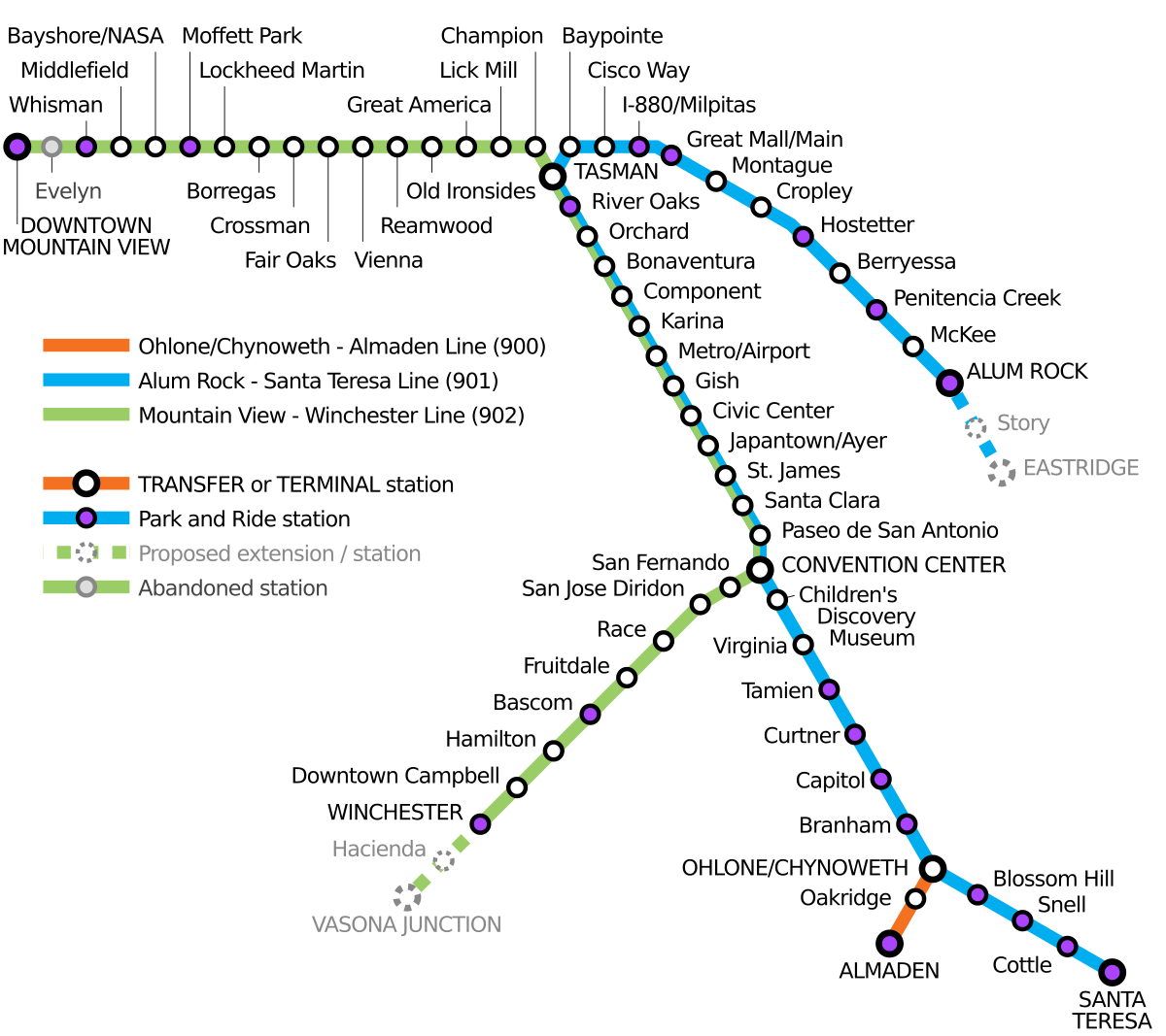 vta light rail map File Vta Light Rail Map Svg Wikimedia Commons