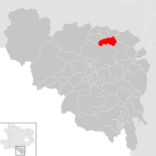 Locatie van de gemeente Würflach in het district Neunkirchen (klikbare kaart)