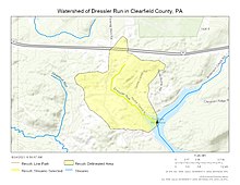 Watershed and Course of Dressler Run in Clearfield County, Pennsylvania, USA