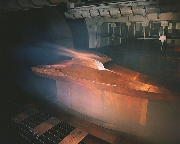 Full-scale model of the X-43 spaceplane in LaRC's 8-foot (2 m) high temperature wind tunnel