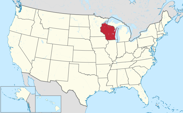 Map of the United States highlighting Wisconsin