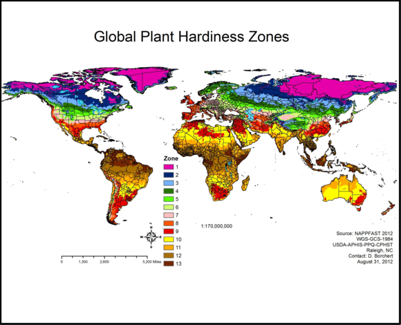 Global Plant Hardiness Zones (approximate)