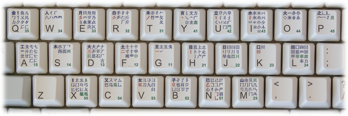 A QWERTY keyboard with Wubi 86 components