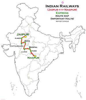 (Jaipur–Nagpur) Express rute peta