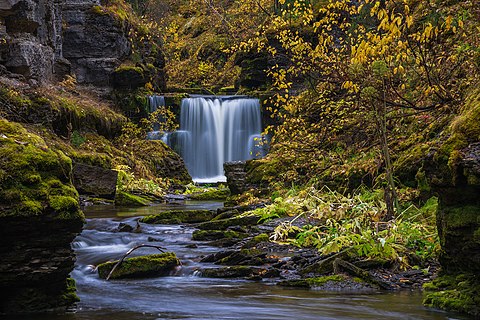 Waterfall in Central Siberia Nature Reserve in Krasnoyarsk Krai.