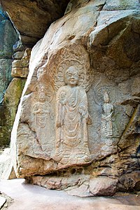 Rock-carved triad buddha in Seosan User:Kwkhh