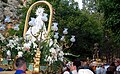 Romería de Santerón, detalle de la arribada de los peregrinos a «La Vega» de Vallanca, encuentro con la imagen de san Roque, año 2005.